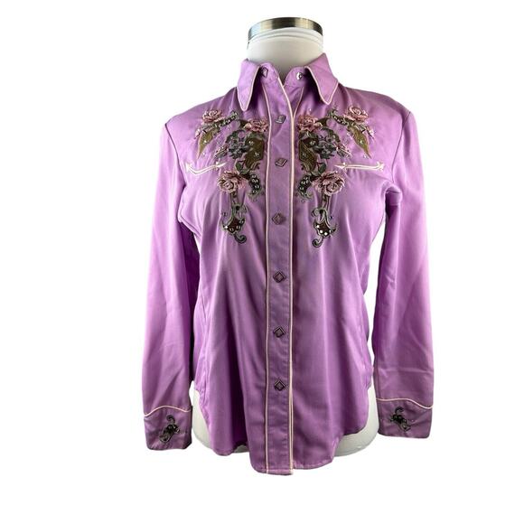 Scully Floral Embroidered Snap Front Cowgirl Shirt Western Top Women's Medium - Picture 15 of 16
